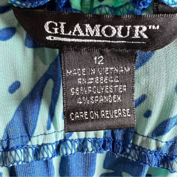 Glamour royal blue and jade green abstract print empire waist midi dress size 12 - Picture 4 of 4